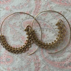 Tribal Brass Gold Hoop Earrings
